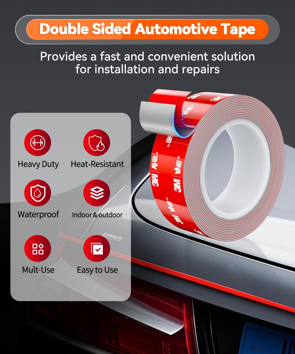 Cosygo Double Sided Tape Heavy Duty, 15FT Outdoor Heat Resistant Automotive Waterproof Mounting Tape, 1.2In Width Super Strong Adhesion Foam Tape