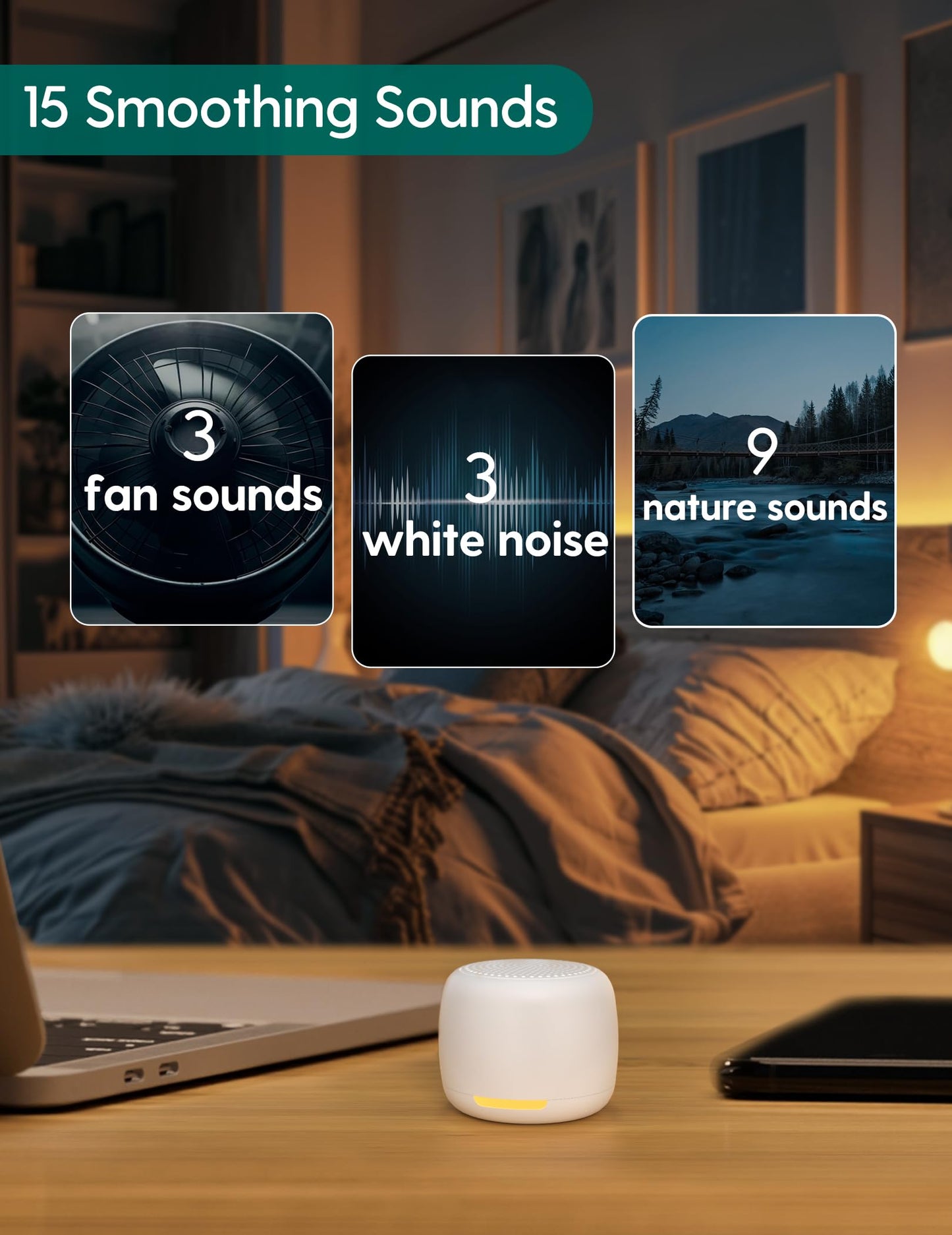 Babelio White Noise Sound Machine, Night Light, Mini and Portable, 15 Non-looping Sounds, Timer, Memory Function, for Adults Baby, Travel, White