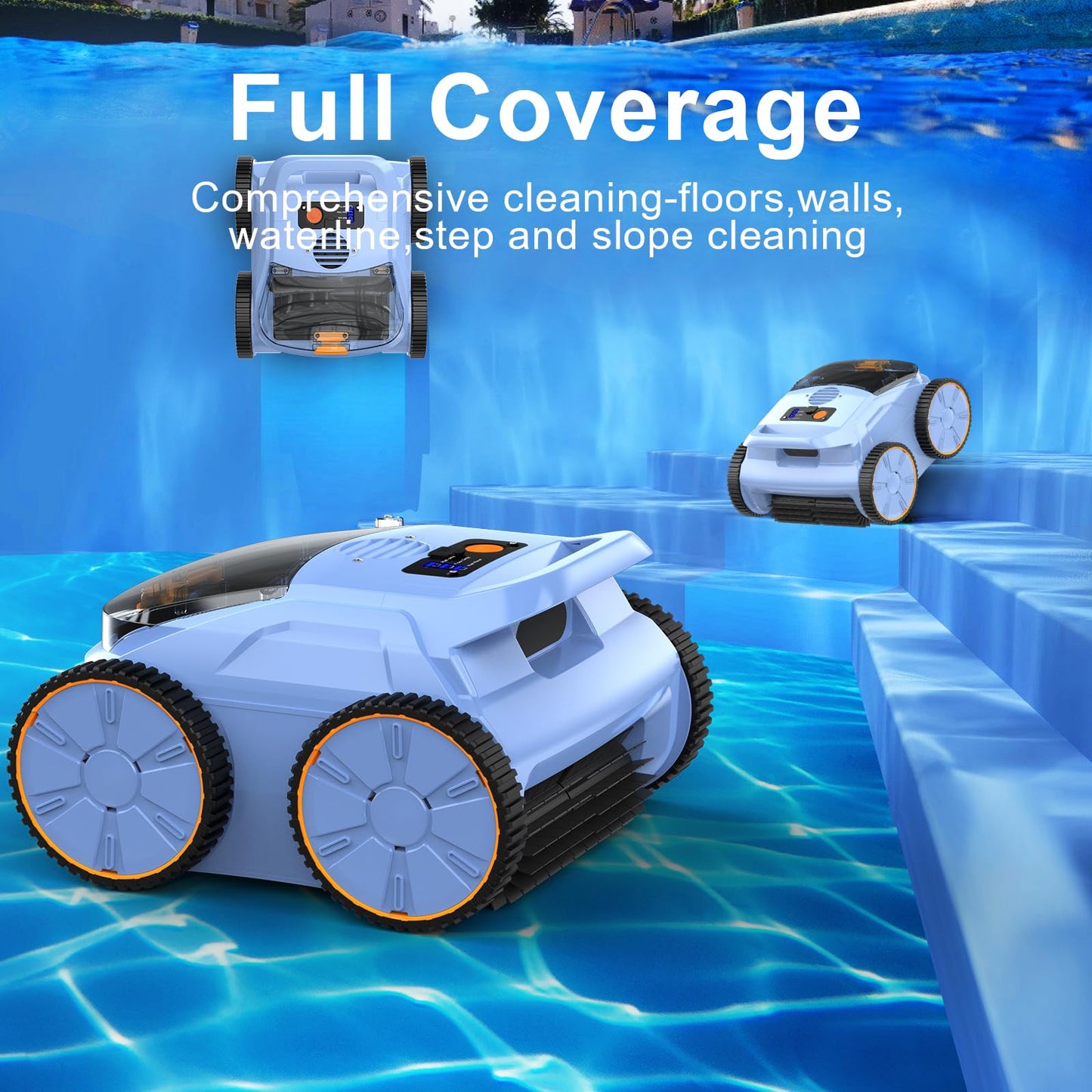 Robotic Pool Cleaner for Inground Pools, OOTDAY Cordless Robotic Pool Vacuum, Pool Robot with Smart Navigation, Floor/Wall/Waterline Cleaning, 150 Mins Runtime, Pools up to 2000 Sq.ft