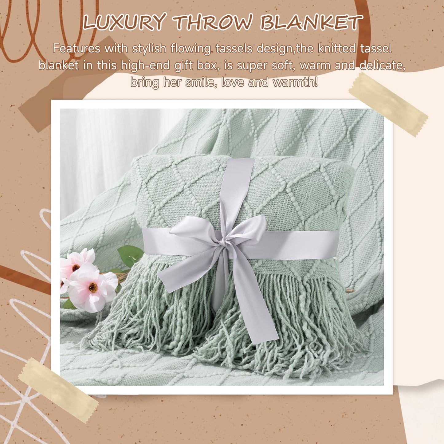 Birthday Gifts for Women, Get Well Soon Self Care Package Box, Sympathy Inspirational Gift After Surgery Blanket, Sending Hug Baskets Thinking of You Feel Better for New Mom Wife Friend Sister (Green)
