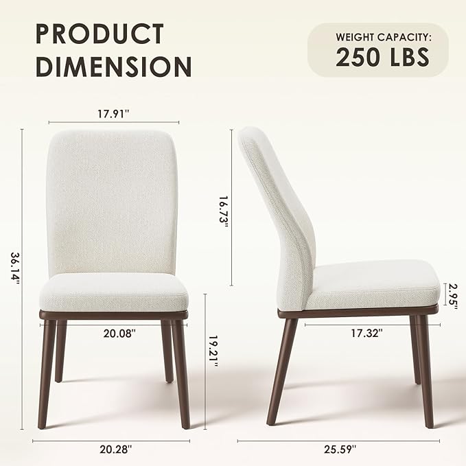 MALOL Upholstered Dining Chairs Set of 2, Modern Kitchen Chairs with High Back, Padded Fabric Dining Room Chair with Solid Wood Legs for Restaurant/Cafe/Home, Beige