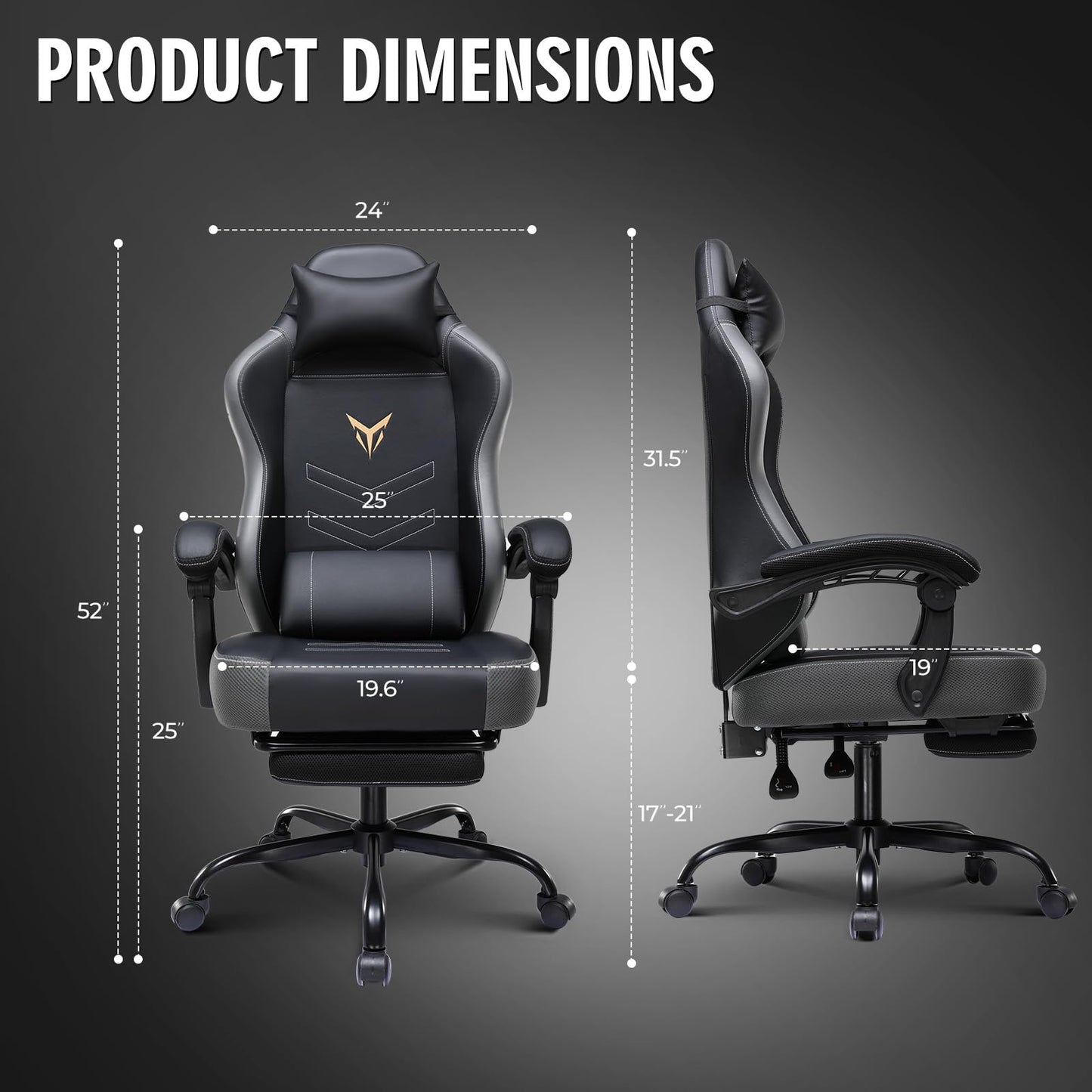 GTPLAYER Gaming Chair, Office Chair High Back Computer Chair with Foot Rest for Adults, Leather Desk Chair Executive Ergonomic Height Adjustable with Headrest and Lumbar Support, 300lbs Grey