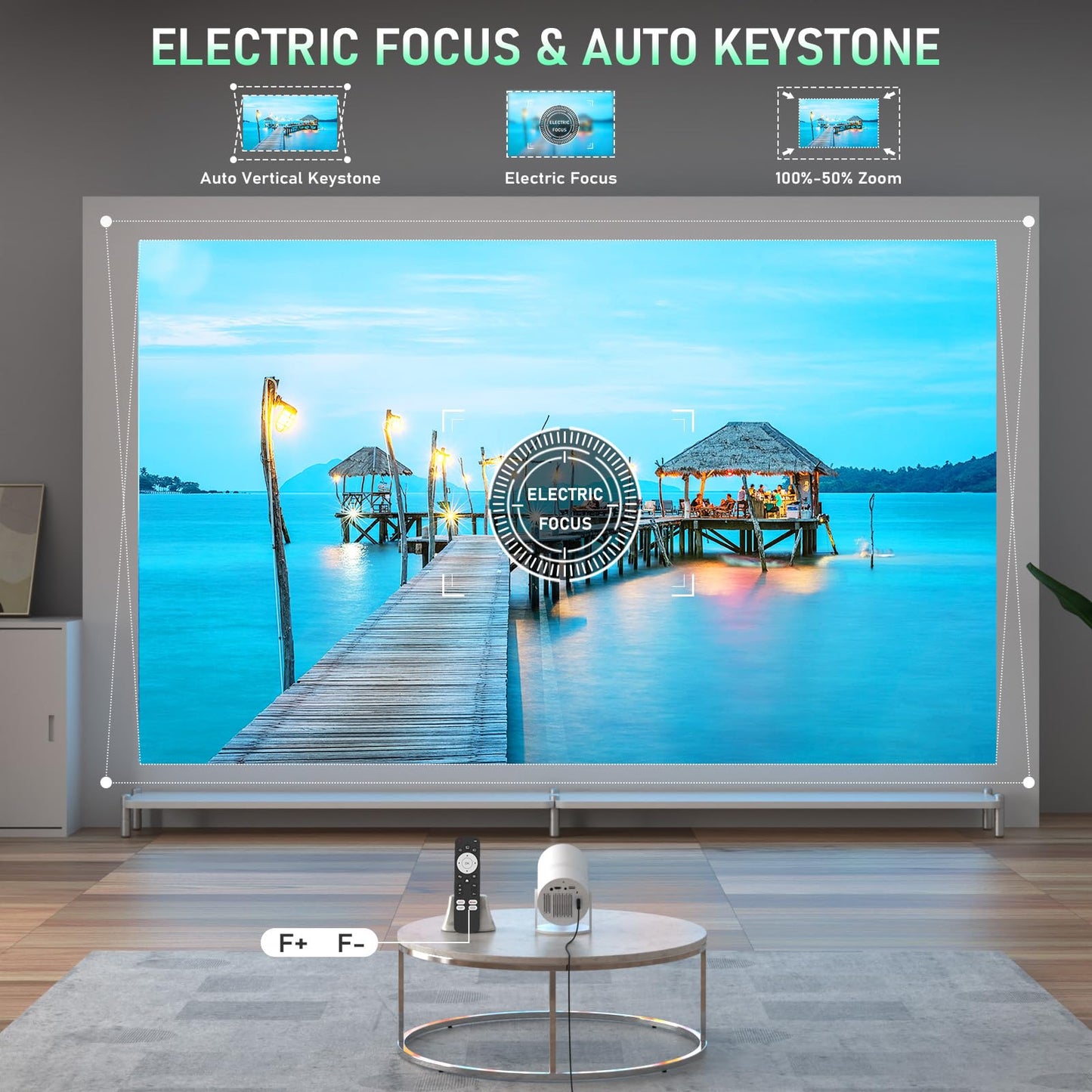 【Bone white Projector & Built-in Apps】XuanPad Mini Projector with Wi-Fi and Bluetooth, Full HD 1080P Smart Portable Projector with 210° Stand, Auto Vertical Keystone, Compatible with HDMI/USB/TV Stick