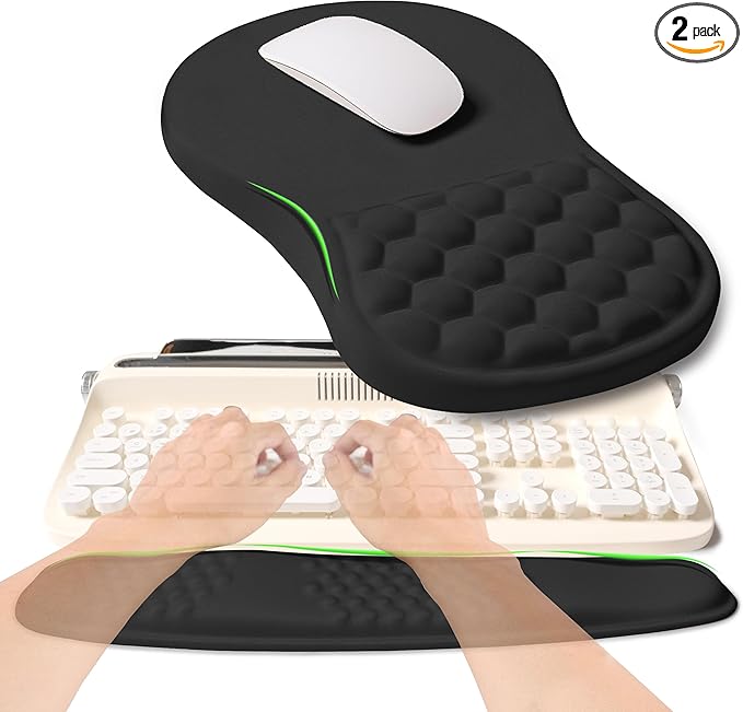 KUOSGM 2-in-1 Ergonomic Set, Wave Rise Keyboard Wrist Rest and Massage Bulge Slope Mouse Pad Wrist Support, Cushion Memory...