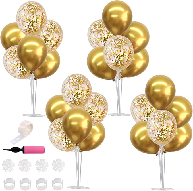 TONIFUL 4 Set Gold Balloon Centerpieces for Table, Balloon Stand Kit for Gold Party Decorations,Birthday Decorations Engag...