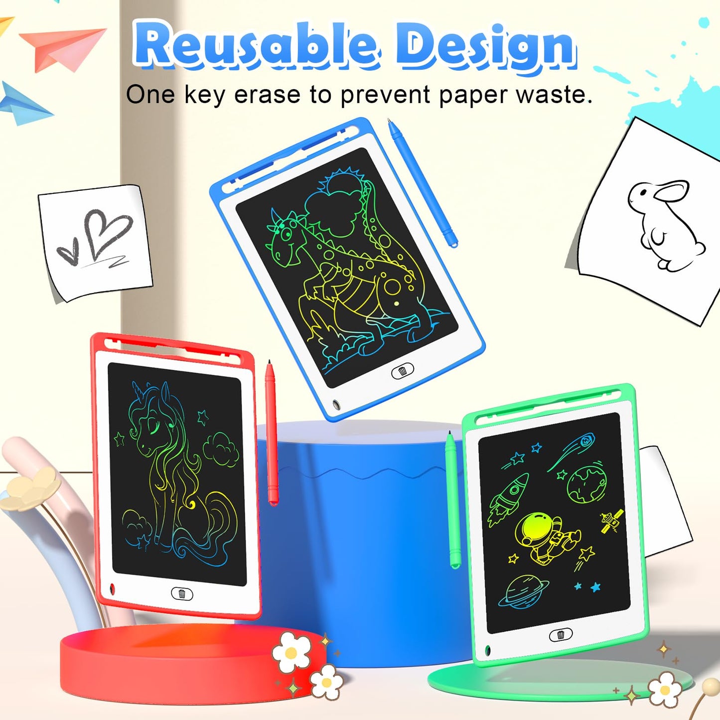 LCD Writing Tablet for Kids, 8.5 Inch Colorful Doodle Board Drawing Tablet, Educational Learning Toys Birthday Gifts for Boys Girls Age 3 4 5 6 7 8 (12 Pack)