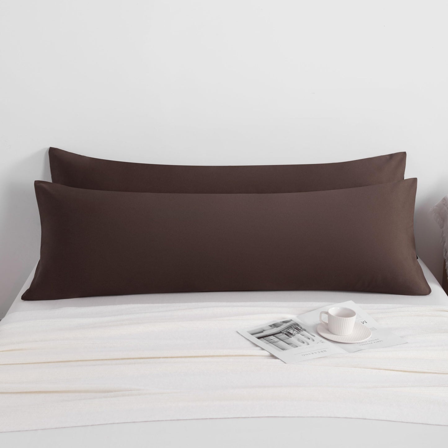 NTBAY Body Pillow Cases Set of 2, 2 Pack Brushed Microfiber 20x54 Inches, Soft, Wrinkle, Fade, Stain Resistant Dark Brown Pillow Cases with Envelope Closure