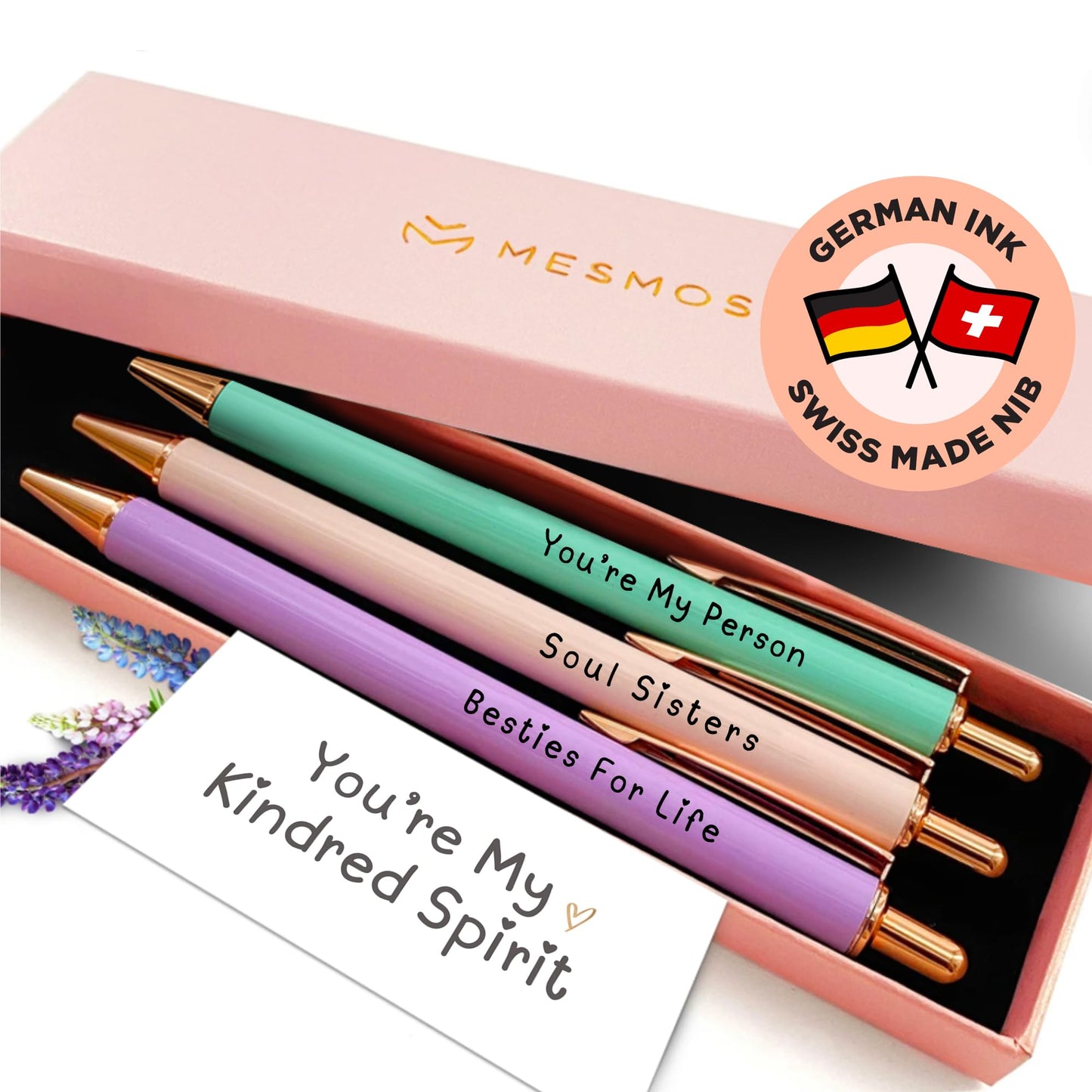 MESMOS 3pc Fancy Pen Set for Women, Gifts for Best Friend Women, Birthday Gifts for Friendship, Long Distance Female Best Friends
