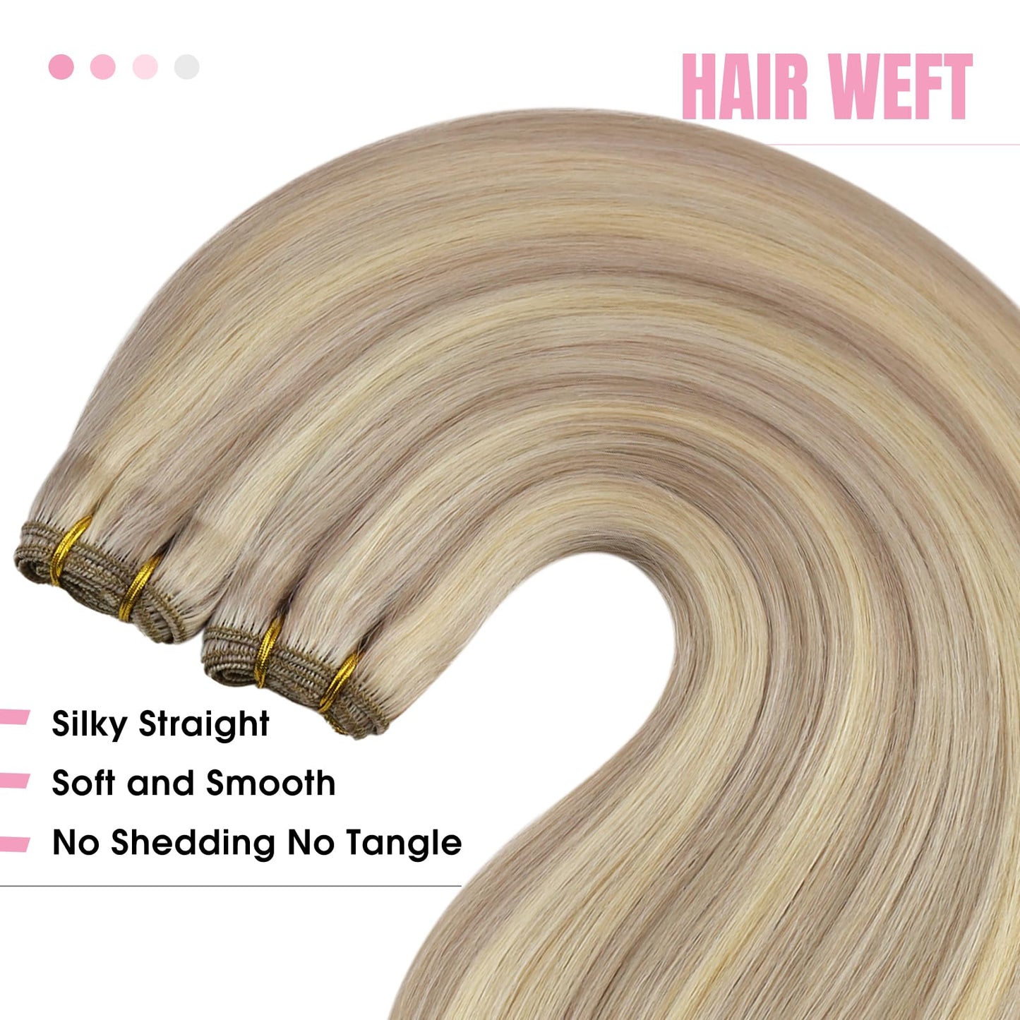 YoungSee Weft Extensions Human Hair, Highlight Human Hair Weft Extensions, Warm Ash Blonde Highlights Bleach Blonde Sew in Human