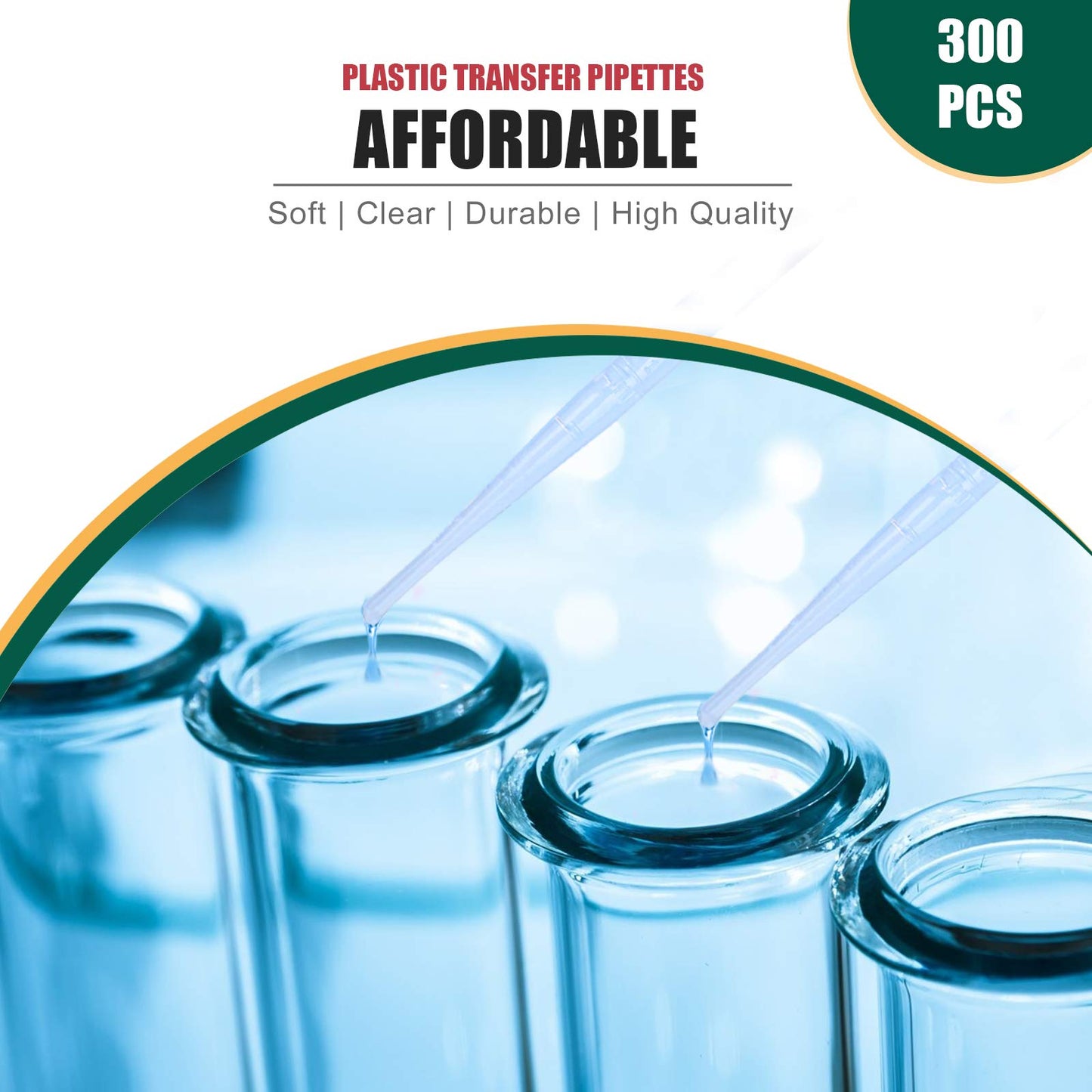 moveland 3ml Disposable Plastic Transfer Pipettes, Calibrated Dropper Suitable for Science Laboratory, DIY Art (300)