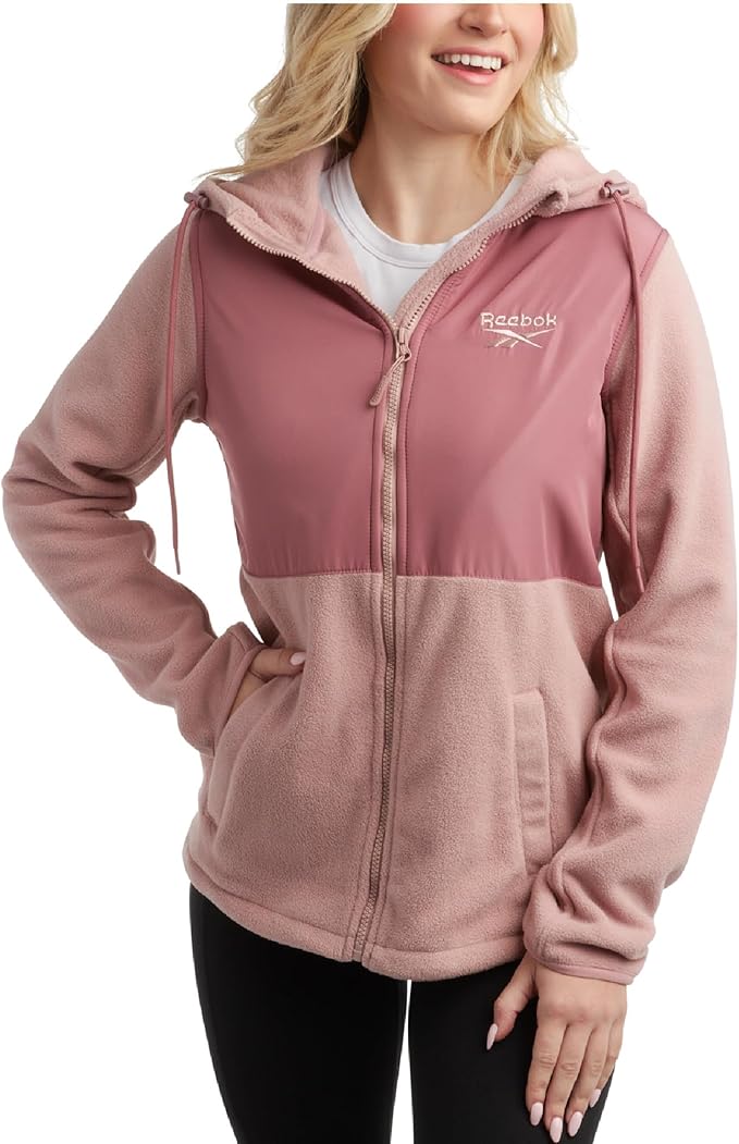 Reebok Womens Fleece Jacket - Lightweight Super Soft Polar Fleece Lined Outerwear - Zip Up Hooded Winter Jackets for Women
