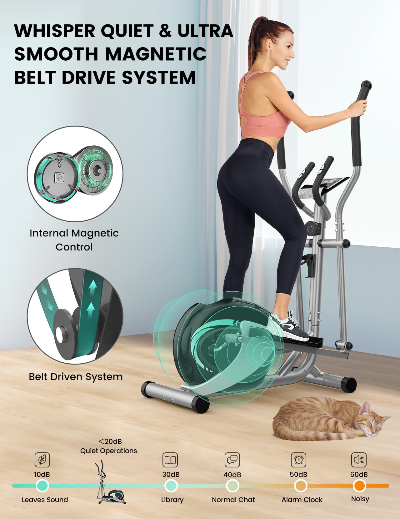 THERUN Elliptical Machine for Home, Hyper-Quiet Elliptical Exercise Machine, Compact Elliptical Trainer w/16 Levels Adjustable Resistance, 13.2LBS Flywheel, Pulse Sensor, LCD Monitor