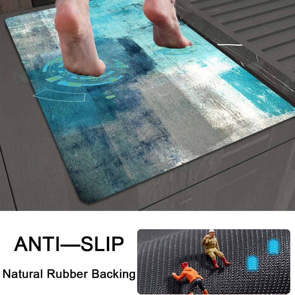 ZHUZHISHAN Bath Mat Rug,Blue oceanNon Slip Quick Dry Super Absorbent Thin Bathroom Rugs Fit Under Door-Easy to Clean Bathroom Floor Mats-Shower Rug for Shower Sink Bathtub(16" x 24"in)