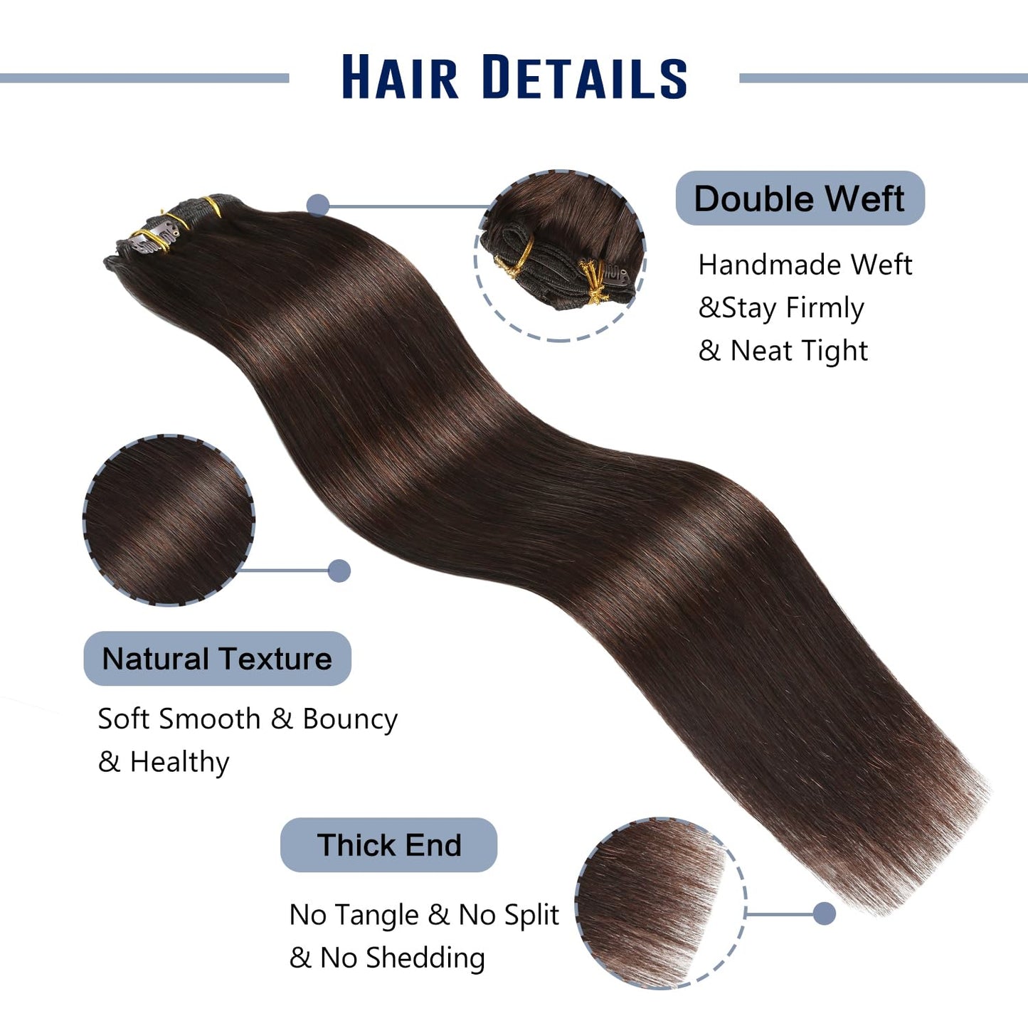 Sunya Clip in Hair Extensions Real Human Hair Dark Brown Human Hair Clip in Extensions Double Weft Brown Human Hair Clip ins Str