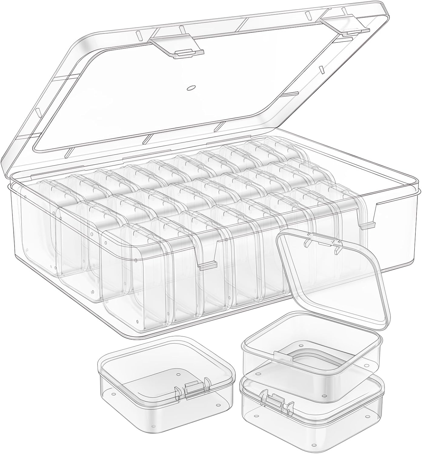 Mathtoxyz Bead Organizer Box, 93Pcs Small Bead Organizers and Storage Plastic Cases Mini Clear Bead Storage Containers Boxes with Hinged Lid and Rectangle for Bracelet Making DIY Jewelry Craft Nail