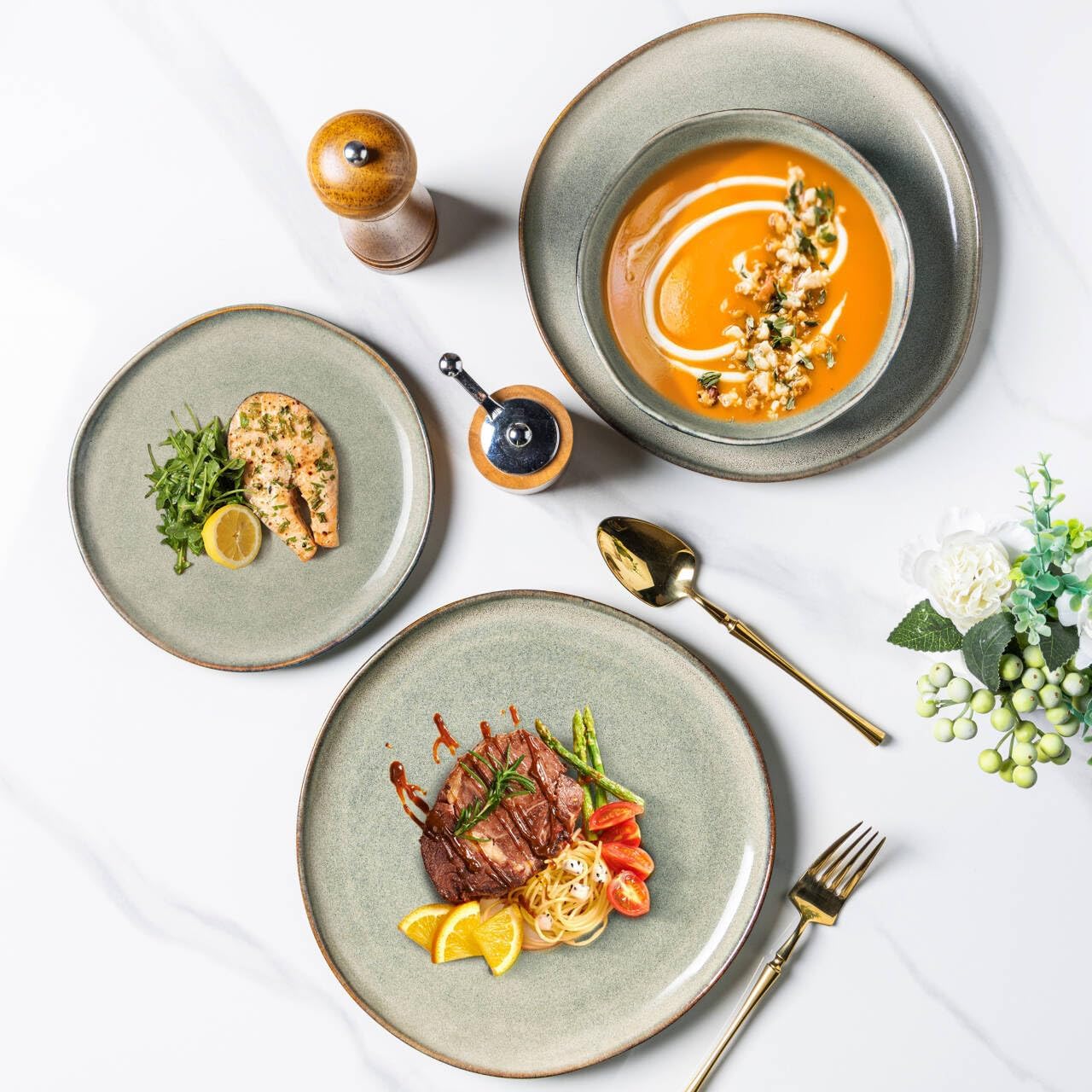 AmorArc Ceramic Dinnerware Sets,Handmade Reactive Glaze Stoneware Plates and Bowls Set,Highly Scratch Resistant | Dishwasher & Microwave Safe Dishes Set,Service for 4 (12pc)