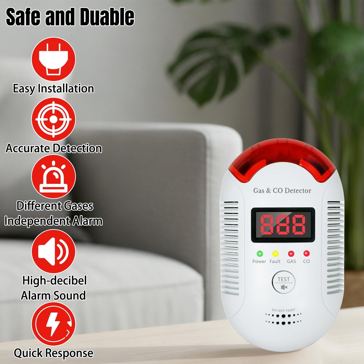 GQIRIL Gas and Carbon Monoxide Detector - Natural Gas Leak and Smoke CO Detector Portable Plug in, 2-in-1 Carbon-Monoxide Combination Alarm with Light - Natural for Home Kitchen Car RV Travel Garage