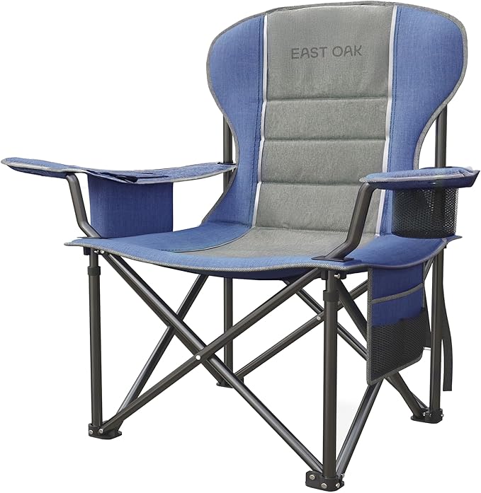 East Oak Oversized Camping Chair | Heavy Duty Camping Chairs | 500LBS Support, 600D Oxford, Cup Holder & Side Pocket | Ide...