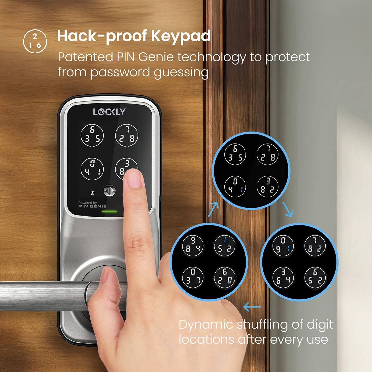 Lockly Secure Plus Bluetooth Smart Door Lock, Keyless Entry with PIN Genie® Digital Keypad, 3D Biometric Fingerprint Sensor Front Door Lock with Handle, Voice Control & Auto Lock - Latch Edition