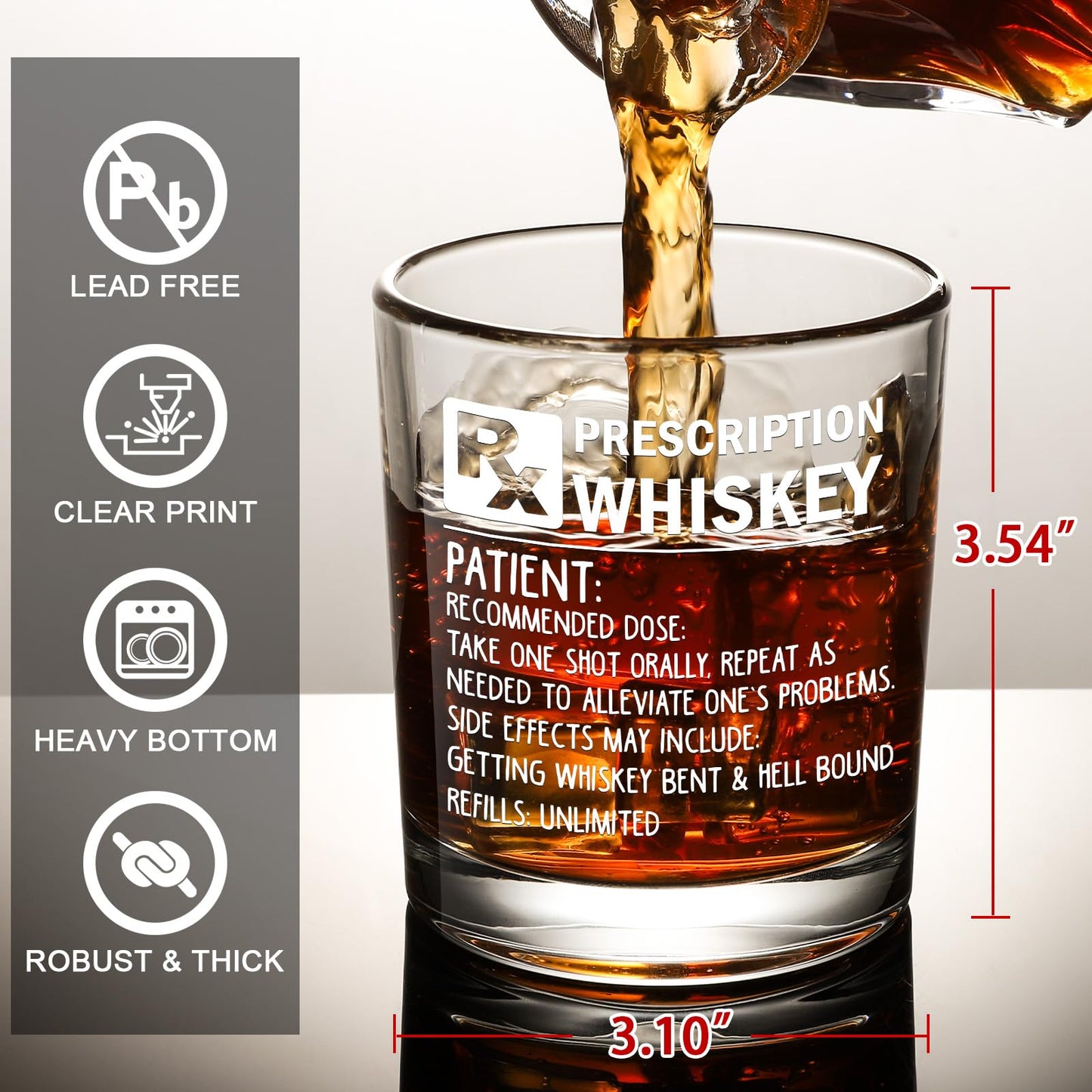 WelDesine Prescription Whiskey Glass, Funny Rocks Glass & Bourbon Barrel Set for Brother Boyfriend Father Husband Coworker on Christmas & Birthday, White Elephant Cool Gag Gifts for Men