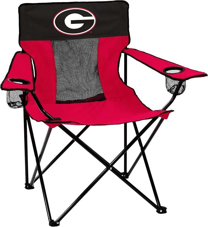 Logo Brands NCAA Georgia Bulldogs Elite Portable Chair - Premium Outdoor Chair with Cup Holder, Powder-Coated Steel Frame,...