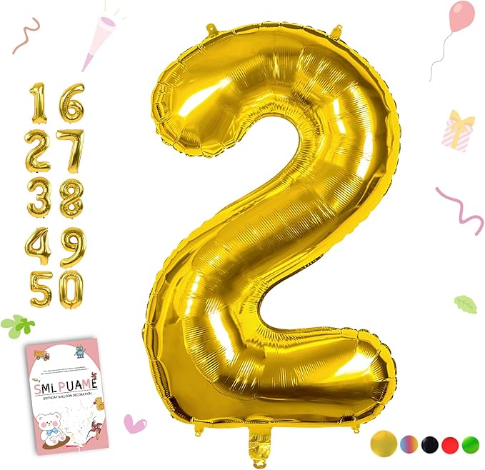 Smlpuame 40 inch Number Balloon 0-9 Gold Large Number 2 Balloons,Digital Balloons for Birthday Party Celebration Decoratio...