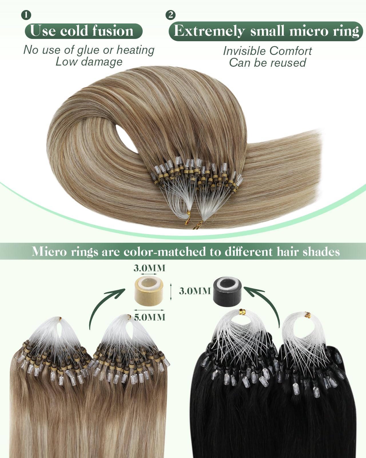 Ugeat Micro Link Hair Extensions Balayage for Thicker Ombre Light Brown Micro Beads Hair Extensions Real Human Hair Platinum Blo