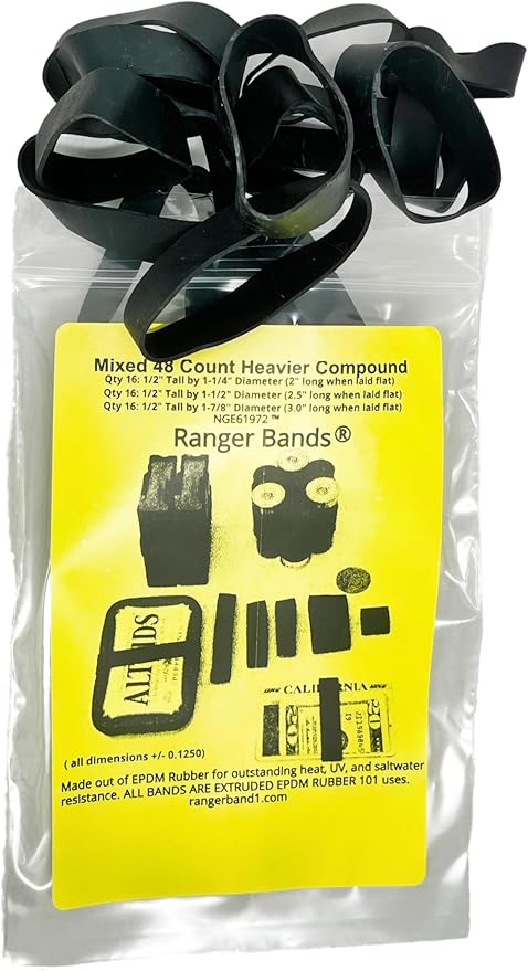 Ranger Bands® 48 Count Mixed Heavier Compound Made from EPDM Rubber for Survival, Emergency Tinder and Strapping Gear Made...