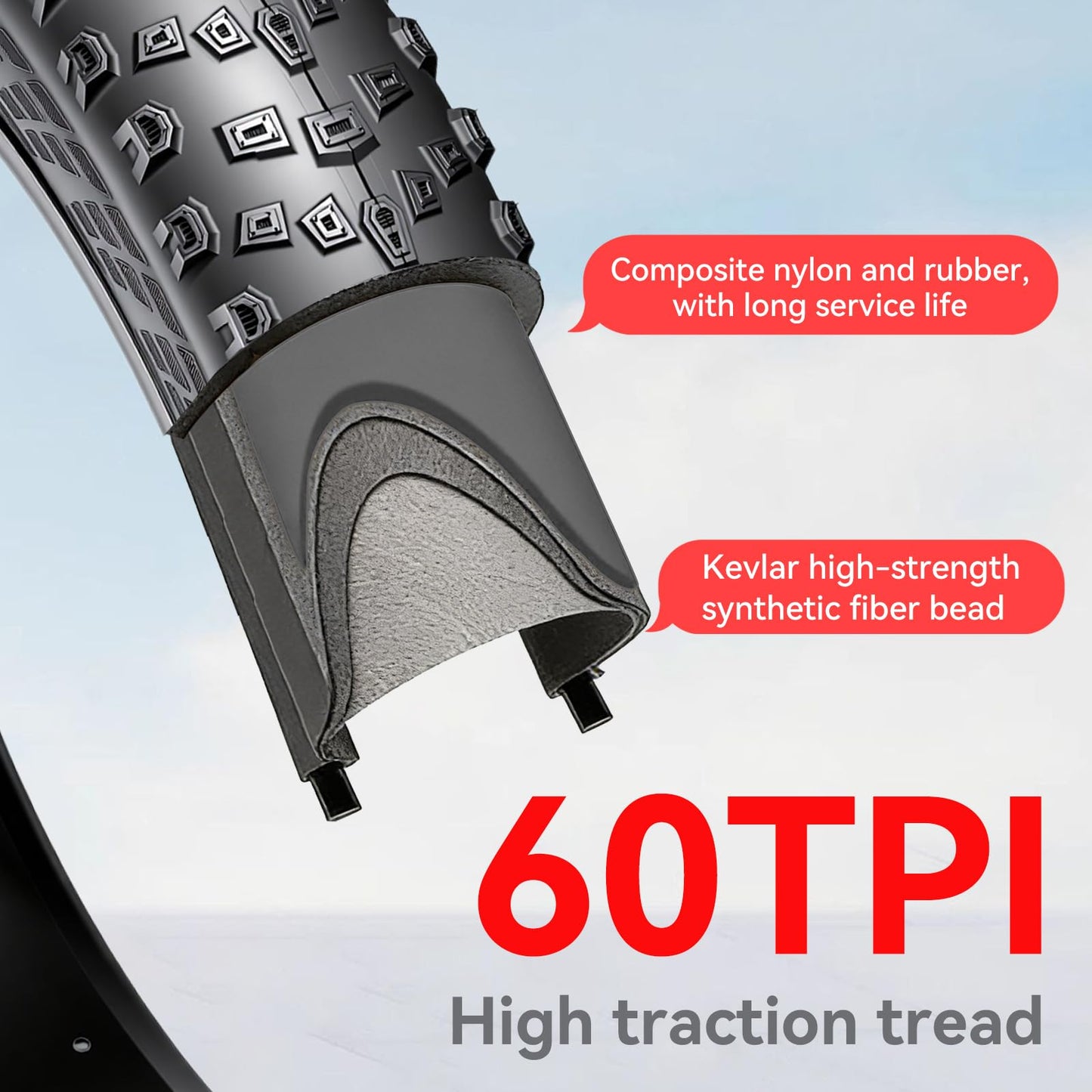 2-Pack 26×4.0 Fat Tire for E-Bikes & Fat Bikes, Puncture-Resistant All-Terrain Electric Bike Tire with Aggressive Knobby Tread for Snow, Sand, Mountain Trails & City Roads