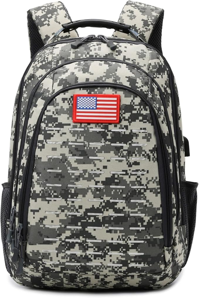 Qimailer Camo Backpack,Small Tactical Backpack for outdoor,Military Teen Boys Backpacks for School with USB Charging Port,40L