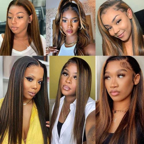 Giginger Straight Human Hair Bundles 20 22 24 Inch Brazilian Chocolate Brown Highlight P4/30 Straight Bundles Human Hair 100% Unprocessed Raw Quick Weave Hair for Black Women