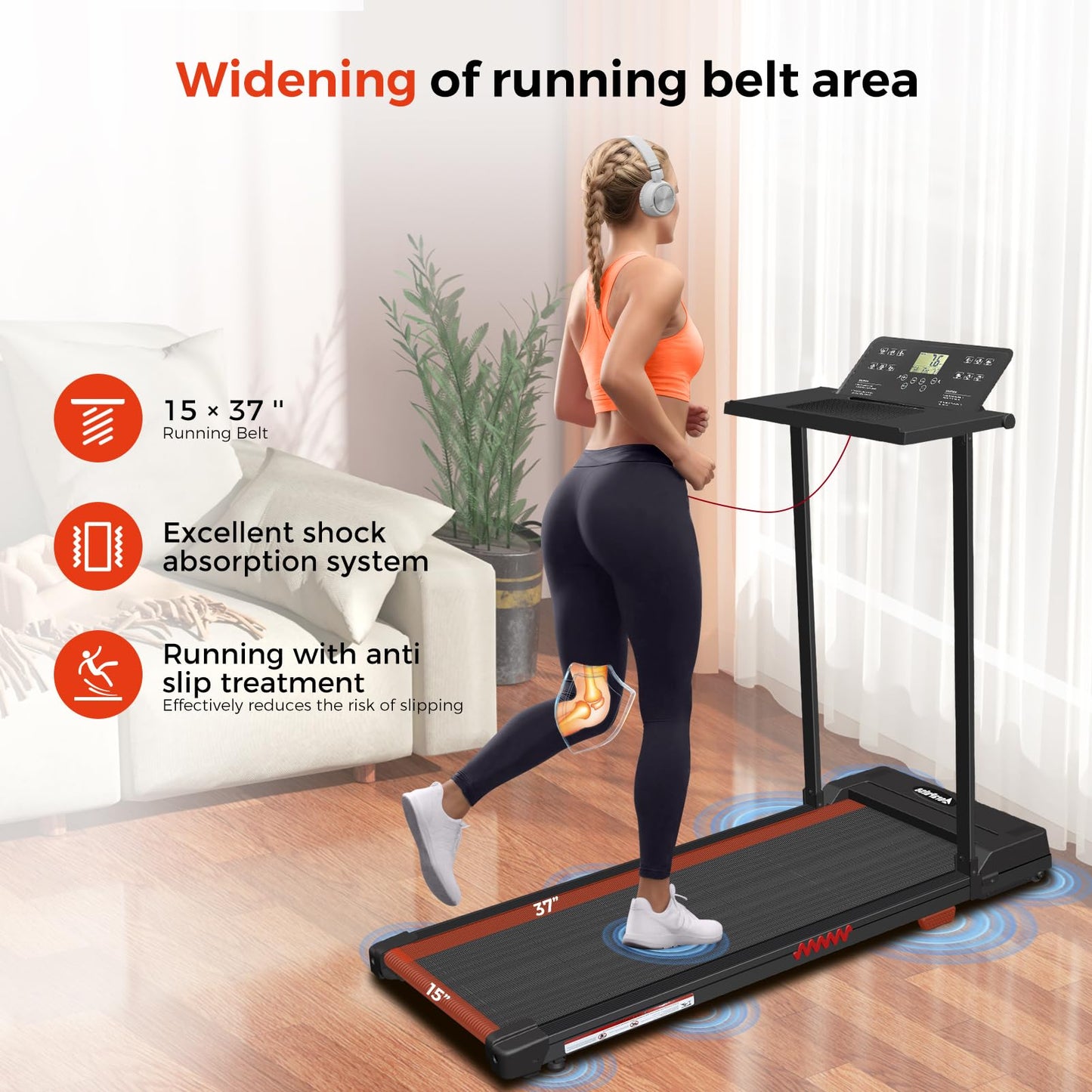 AoraPulse Treadmills for Home, 3.0HP Portable Small Compact Running Treadmill with 12 Preset Programs LED Display, Desk Treadmill for Office with 320 LBS Capacity