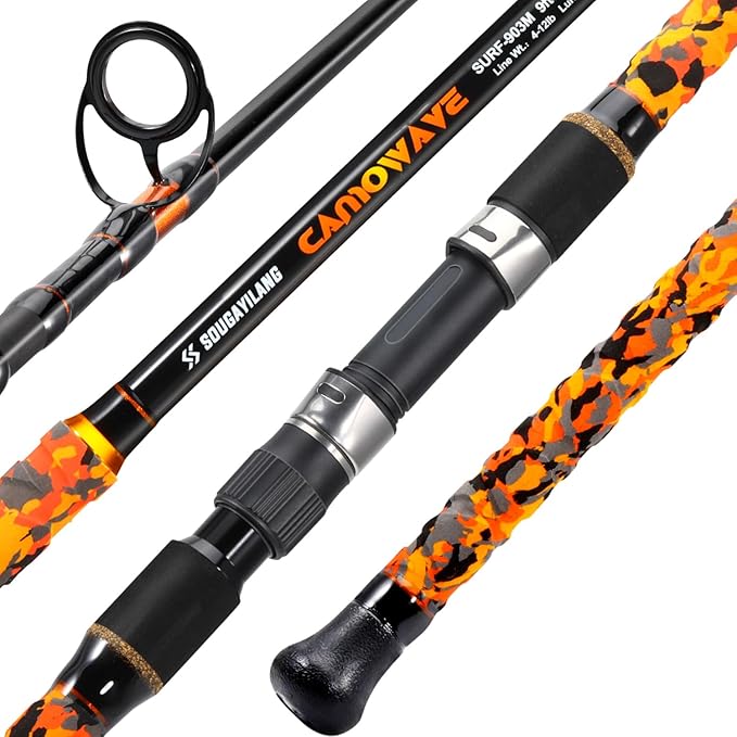 Sougayilang Surf Spinning Fishing Rod Carbon Travel Surf Rod M/MH 3 Piece Spinning Fishing Rod 9'/10'/11'/12'