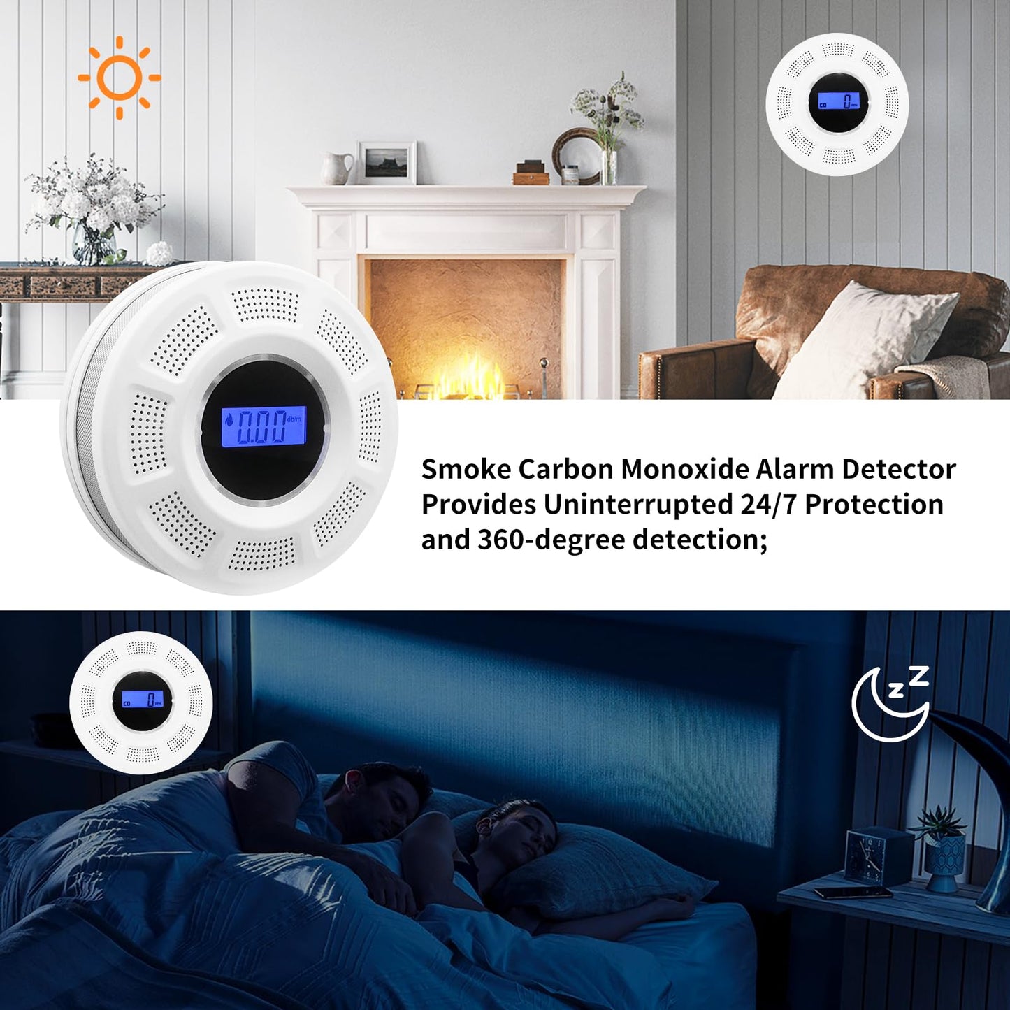 GiiHoo Smoke and Carbon Monoxide Detector Combo Powered by Battery, 2 in 1 CO & Smoke Alarm with LED Warning Light Indicators for Home, Travel, RV, Garage (4 Pack)