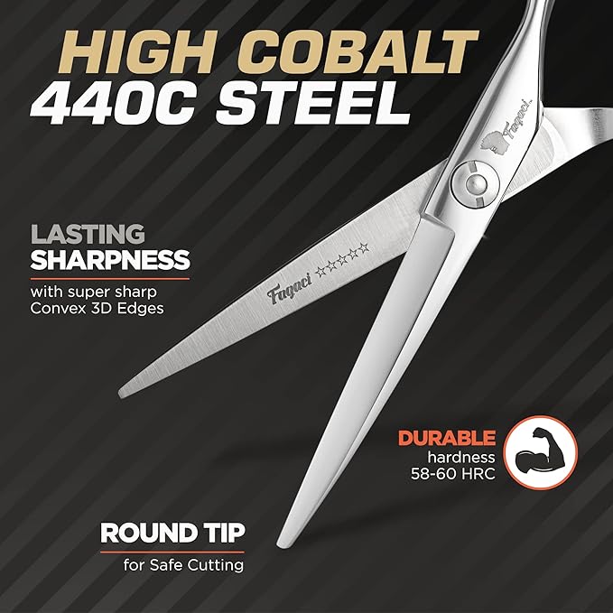 Professional Hair Scissors 5.5 Inch with Extremely Sharp Blades, 440C Steel Hair Cutting Scissors, Durable, Smooth Motion & Fine Cut, Barber Scissors with Elegant Sheath, Cleaning Leather & Key
