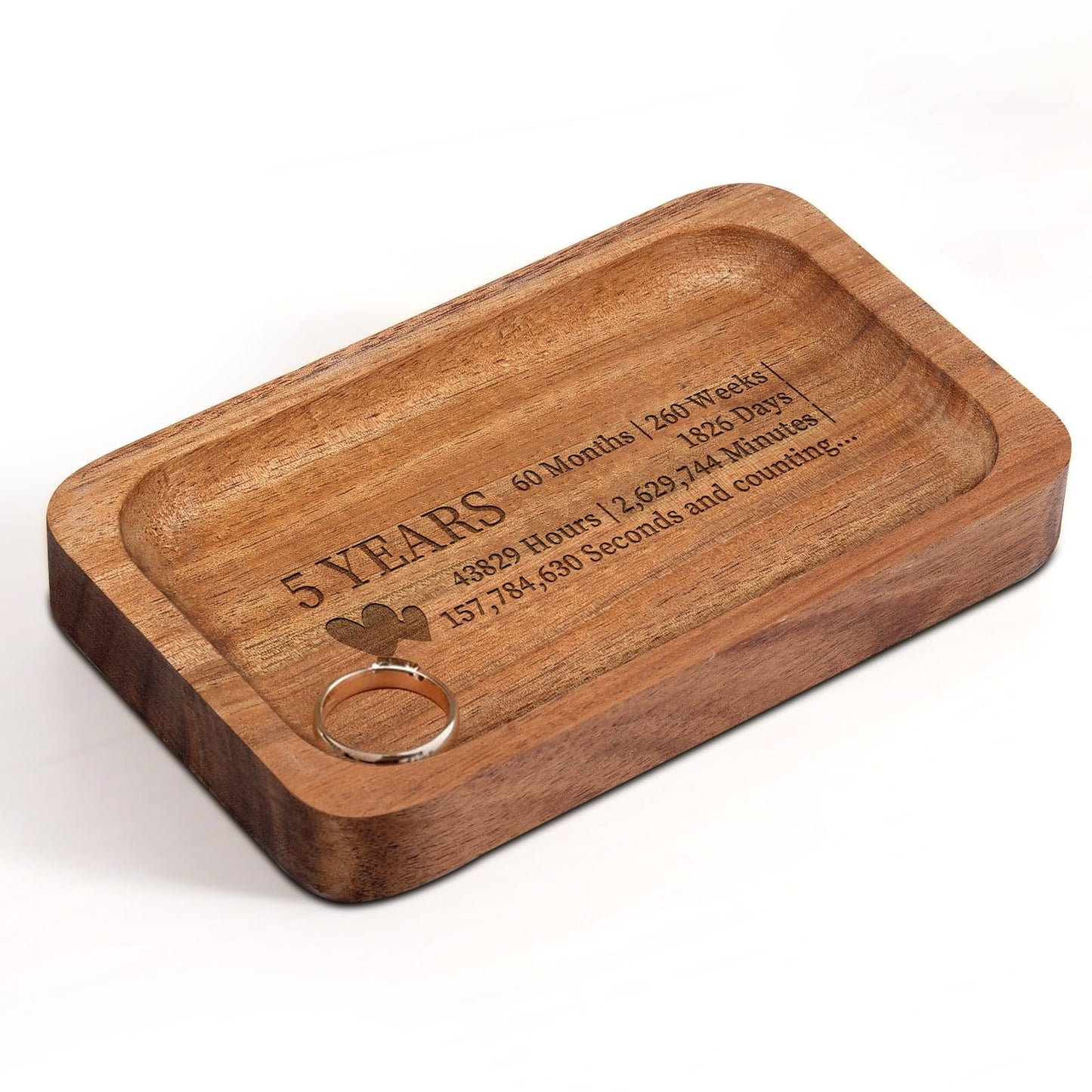Soziprix 5th Anniversary Wedding Gifts for Wife, Husband – Handmade Acacia Wood Jewelry Tray, the Best Gift to Celebrate Five Years of Love.