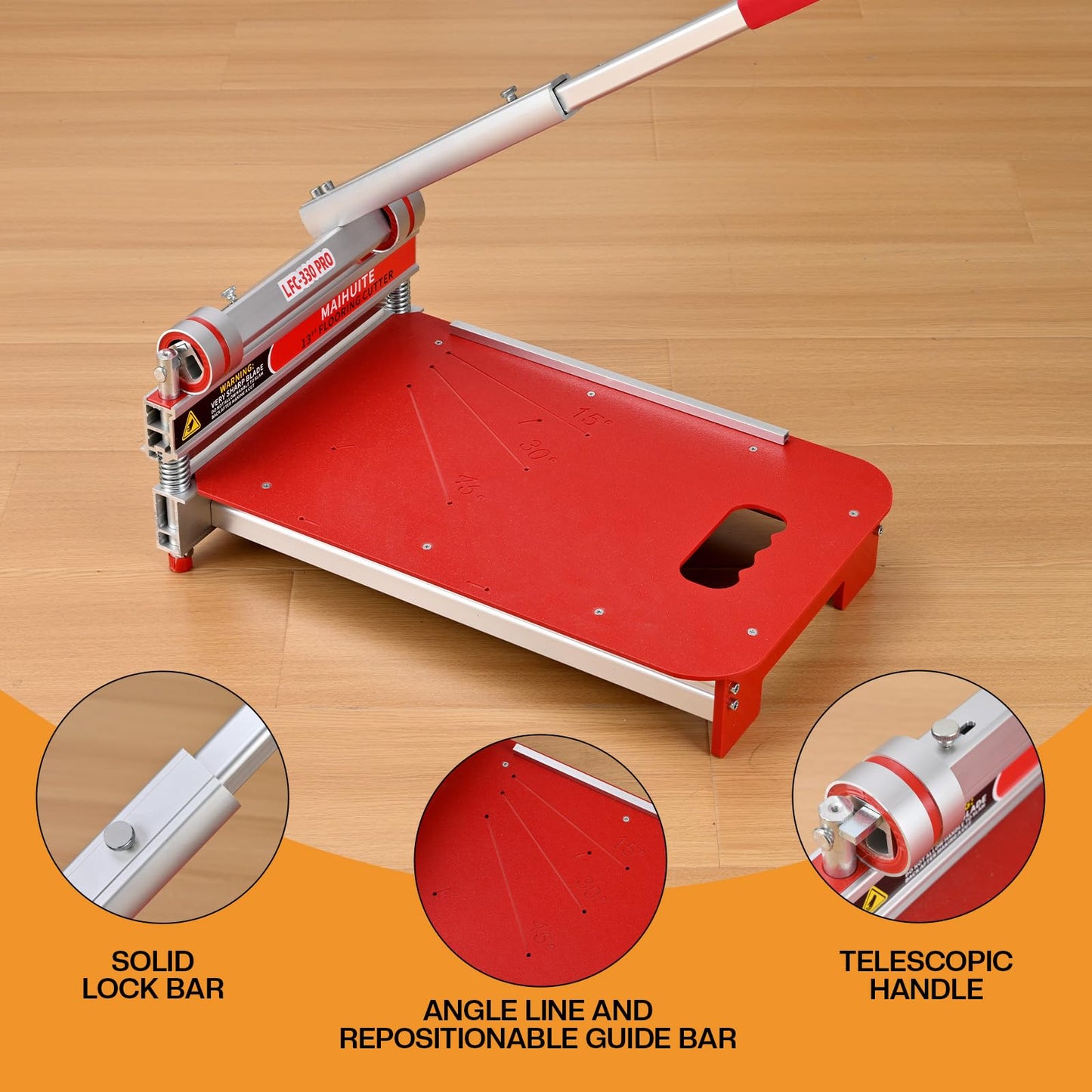 13“ Pro Vinyl Plank Cutter with Extra HSS Blade, Laminate Floor Cutter for Laminate Floor, Engineer Wood, LVP, LVT, VCT, SPC, WPC, Maximum cut to13 mm ! Simple Assembly, Quick Cutting