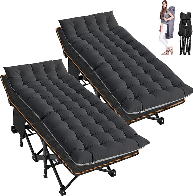 ABORON Camping Cot for Adult 28" Extra Wide, 2PK Heavy-Duty 1200D Oxford Cot for Sleeping, Portable Folding Camp Bed with Mat & Carry Bag