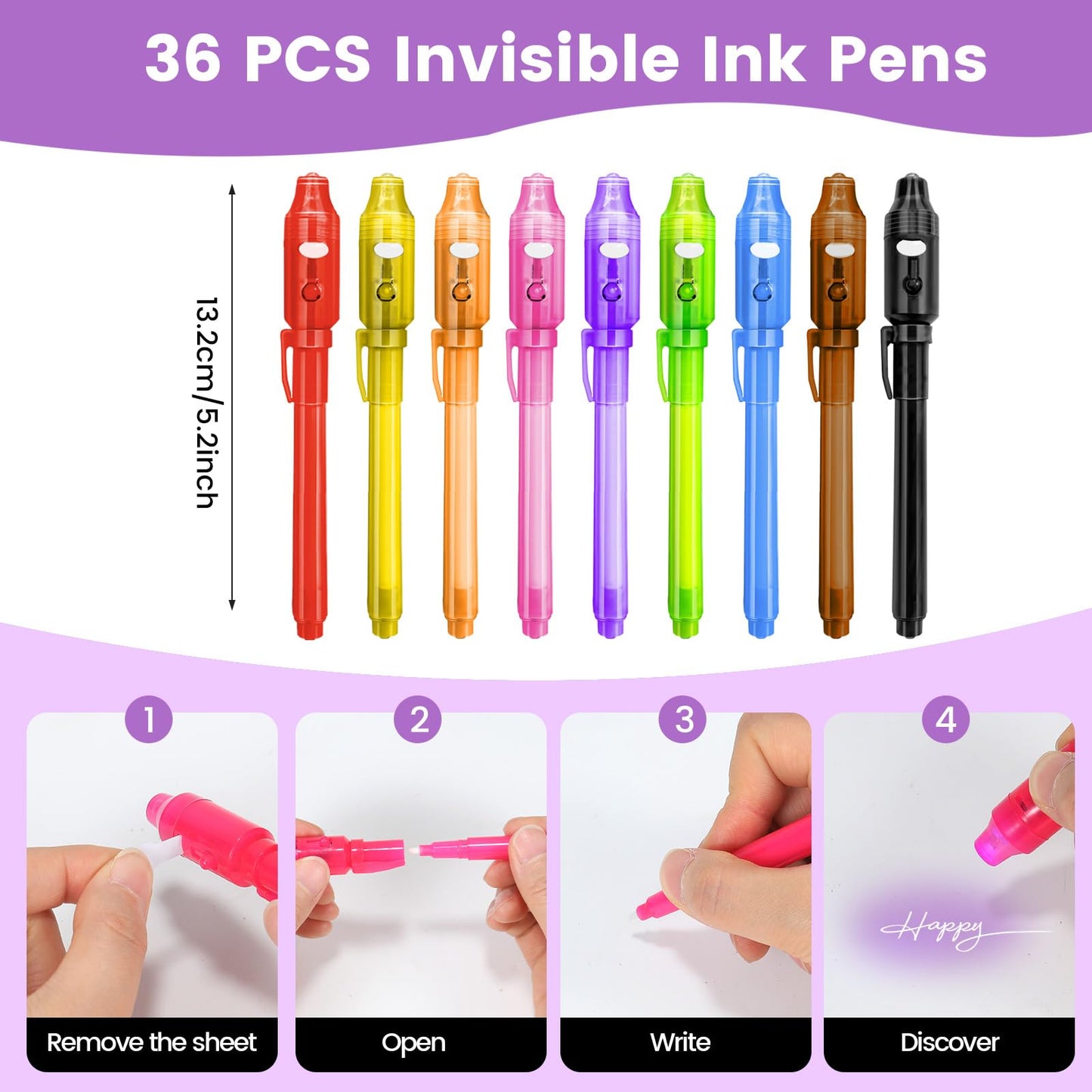 Invisible Ink Pen,36PCS Spy Pens with UV Light for Kids,Party Favors Toys for Girls Boys,Classroom Prizes Magic Markers for Students,Writing Secret Messages for Birthday Halloween Christmas Party