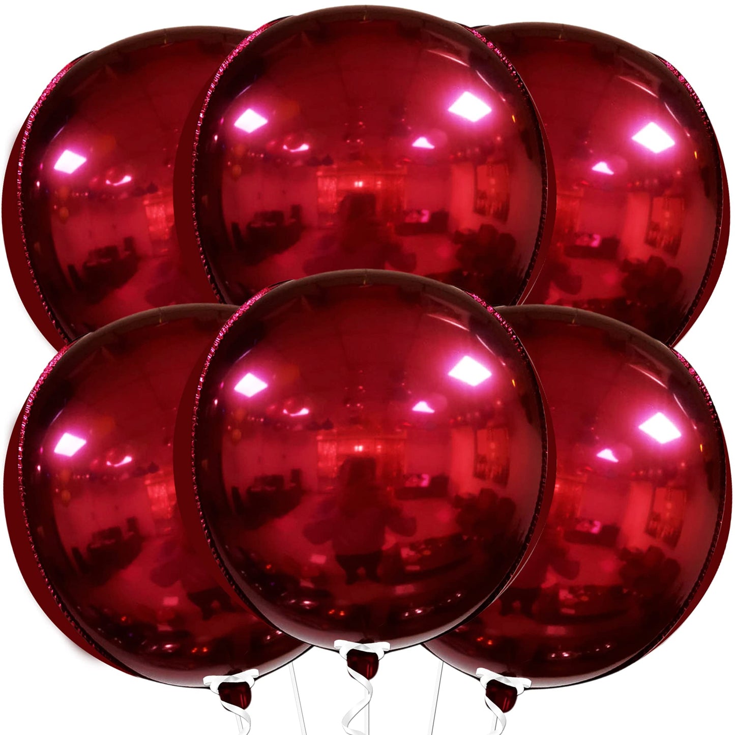 KatchOn, Huge Metallic Red Balloons - 22 Inch, Pack of 6 | Round 4D Mylar Balloon for Red Party Decorations | Burgandy Balloons for Birthday, Anniversary, Bachelorette, Vampire Party Decorations