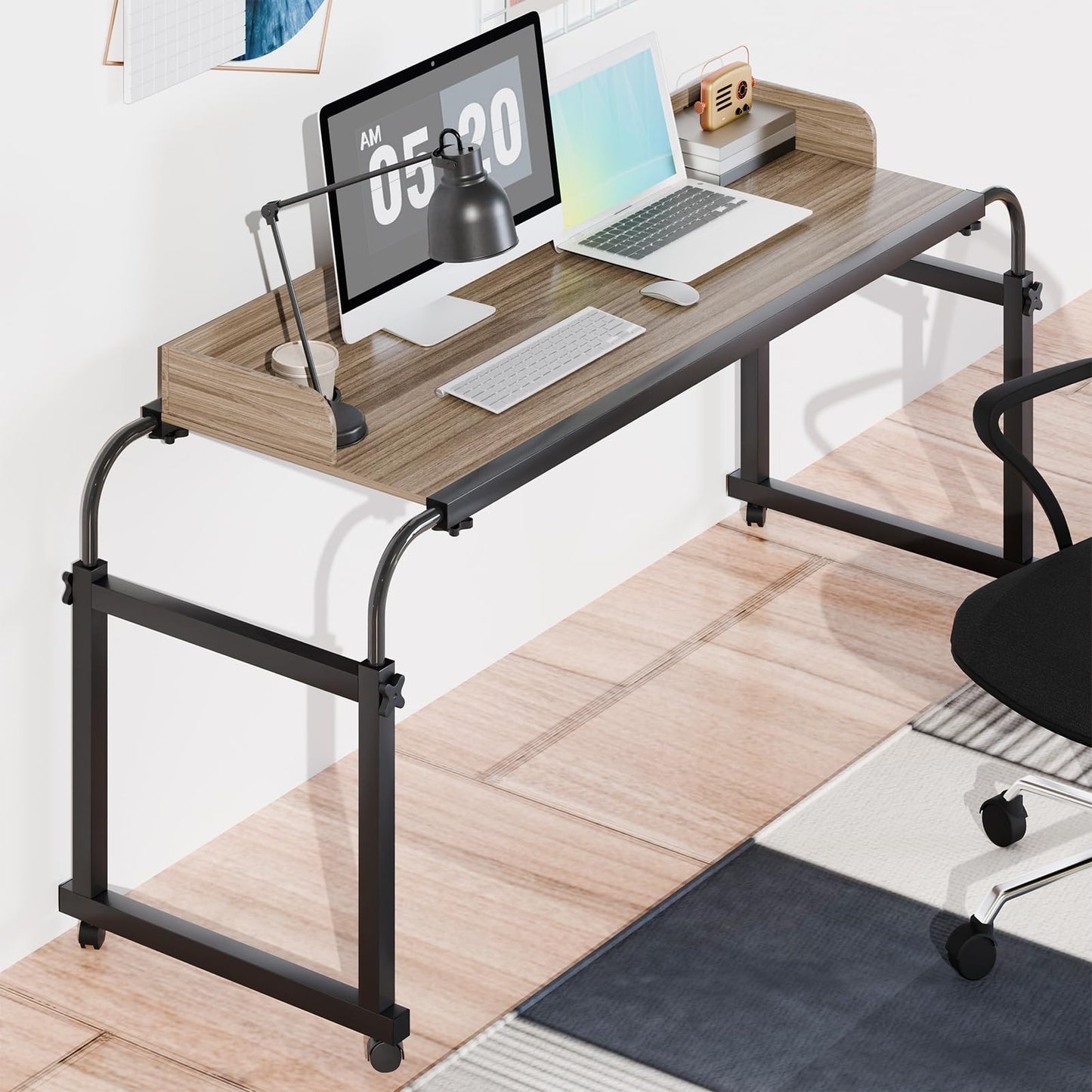Rodiuiu Overbed Table with Wheels 40cm Height Adjustable Over Bed Desk King Queen Bed Table Laptop Table with Wheels 120 cm for Bedroom Living Room Home Office