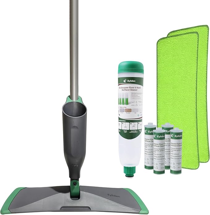 Eyliden Spray Mop - Includes Bio-Enzyme Multi-Surface Cleaner Concentrate, 2 Microfiber Pads | All-in-One Solution Floor Cleaning Kit, Long-Lasting Freshness Wet Mops for Hardwood, Tile, Marble