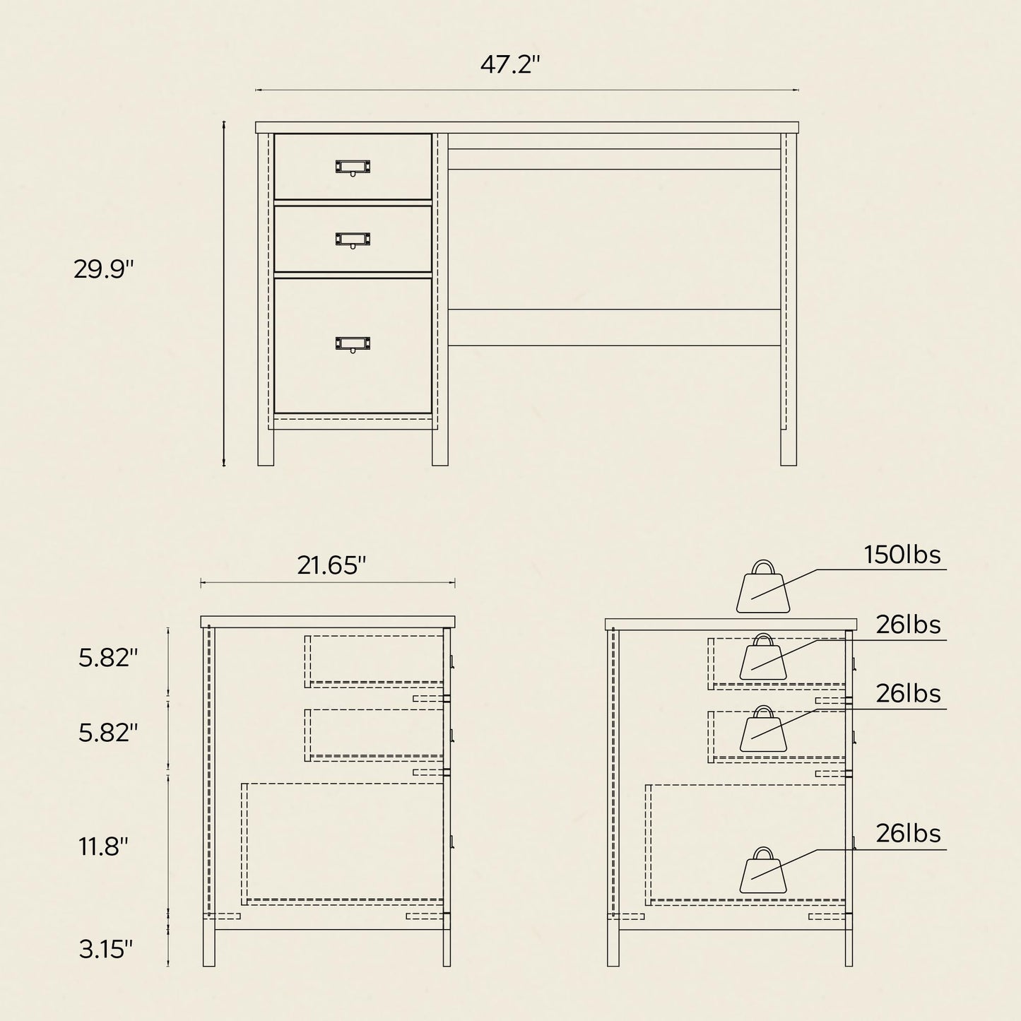 MoomJiee 47" Executive Desk with File Drawer, Farmhouse Wood Home Office Desk with Storage Drawer Computer Writing Desk for Study Office, Light Oak