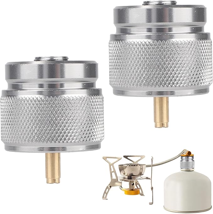 2pcs Camping Stove Adapter, Outdoor Cylinder LPG Canister Adapter Camp Fuel Gas Converter for Backpacking Stove Portable B...