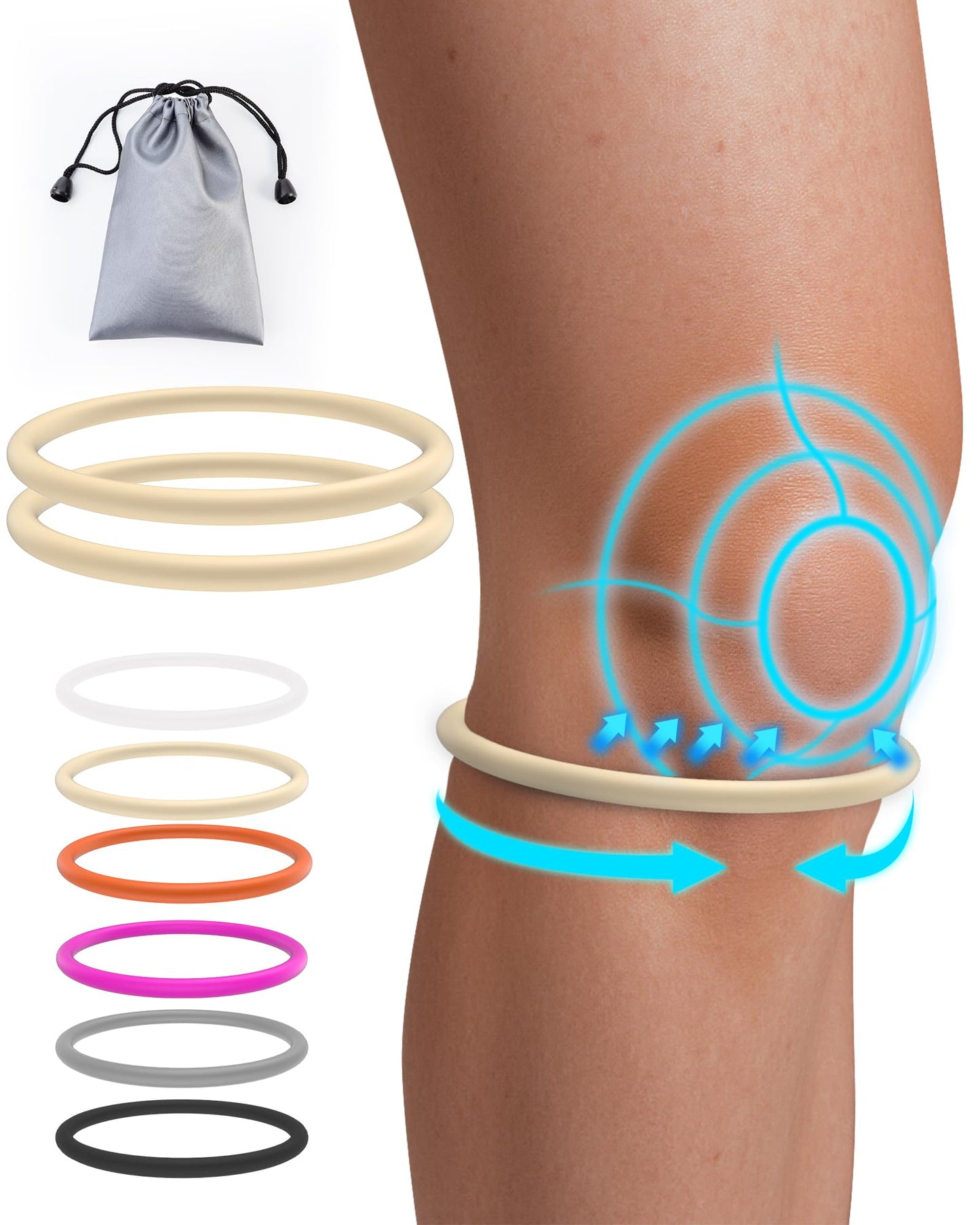 GREBIKE 2PCS Patellar Tendon Support Strap for Knee Pain Relief, Knee Bands for Basketball, Running, Tennis, Soccer and Hiking, Silicone Patella Band for Women and Men, Includes Storage Bag (Beige)