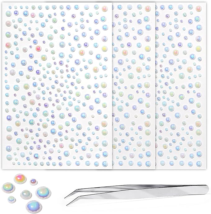 Self Adhesive Face Gems and Pearls for Makeup, Festival Jewels, Hair Gems, Rhinestone Stickers for Face, Eye, Makeup, Nail, Body, Crafts 3/4/5/6 mm 975Pcs (23.Pearl_whiteab)