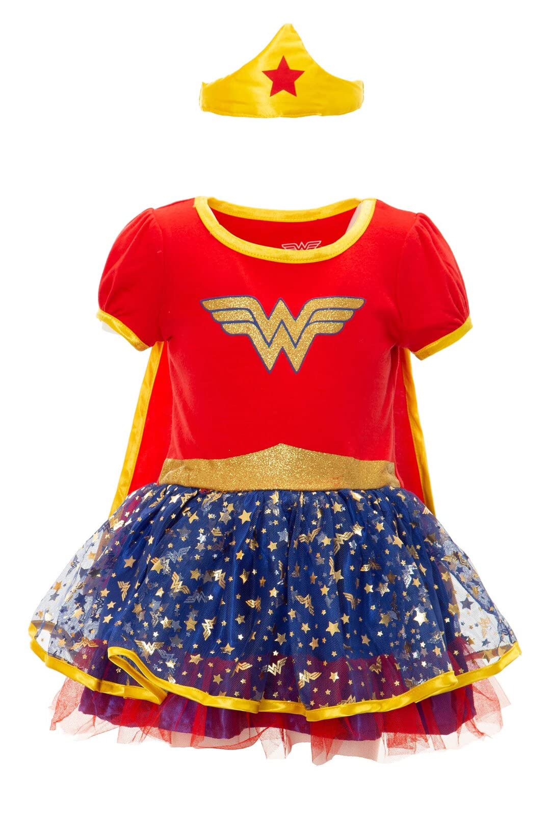 WARNER BROS Justice League Wonder Woman Toddler Girls Cosplay Tulle Costume Dress Cape and Headband 3 Piece Set 4T