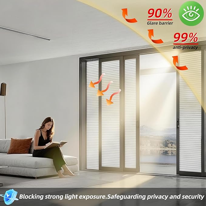 Frosted Glass Window Privacy Film Decorative, Bathroom Window Privacy Film for Glass Windows Cover, Static Cling, Removable, Reusable, Anti-UV, Heat Blocking, with Tools 45x157inch