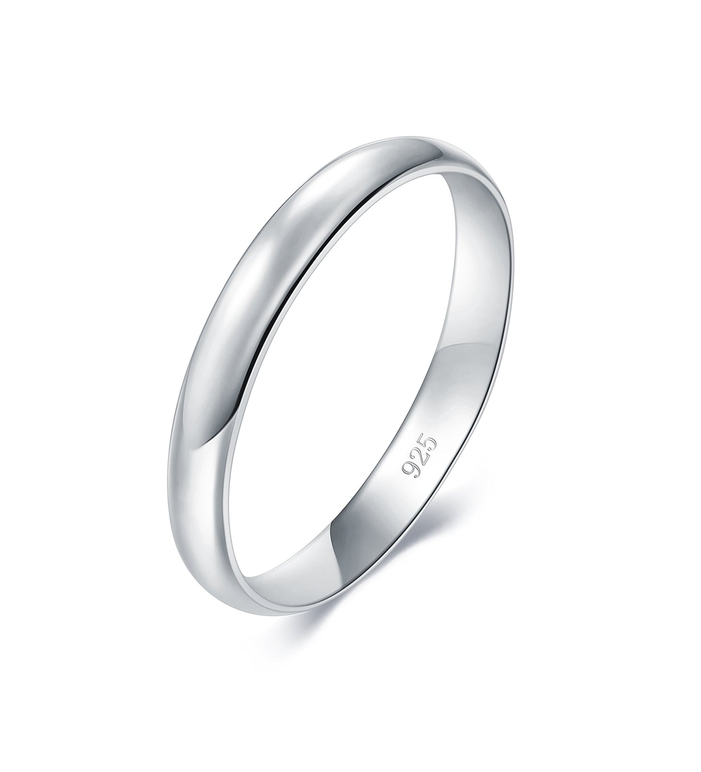 BORUO 925 Sterling Silver Ring High Polish Plain Dome Tarnish Resistant Comfort Fit Wedding Band 3mm Ring Size 6