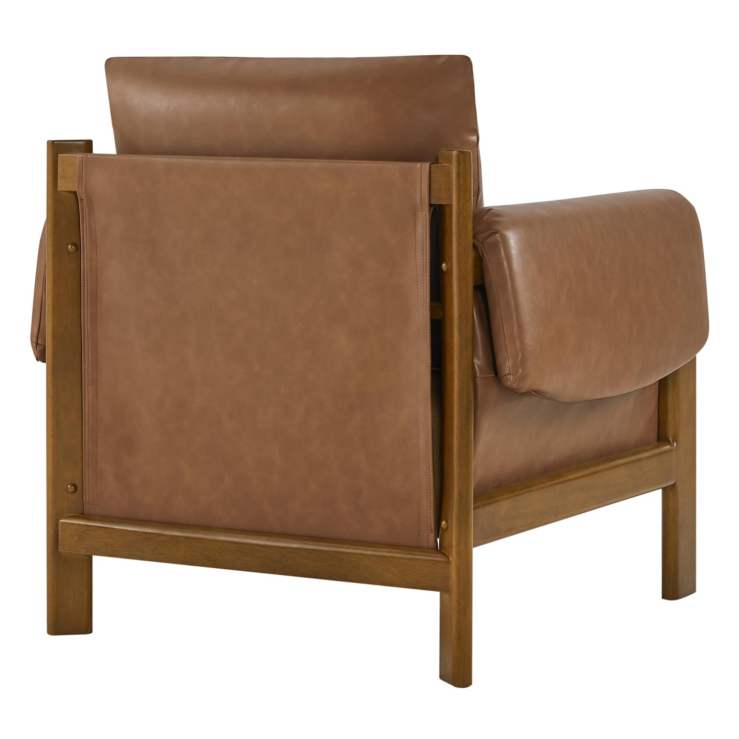 CHITA Accent Chair, Mid Century Modern Upholstery Armchair for Living Room, Solid Wood Frame, Faux Leather in Saddle Brown